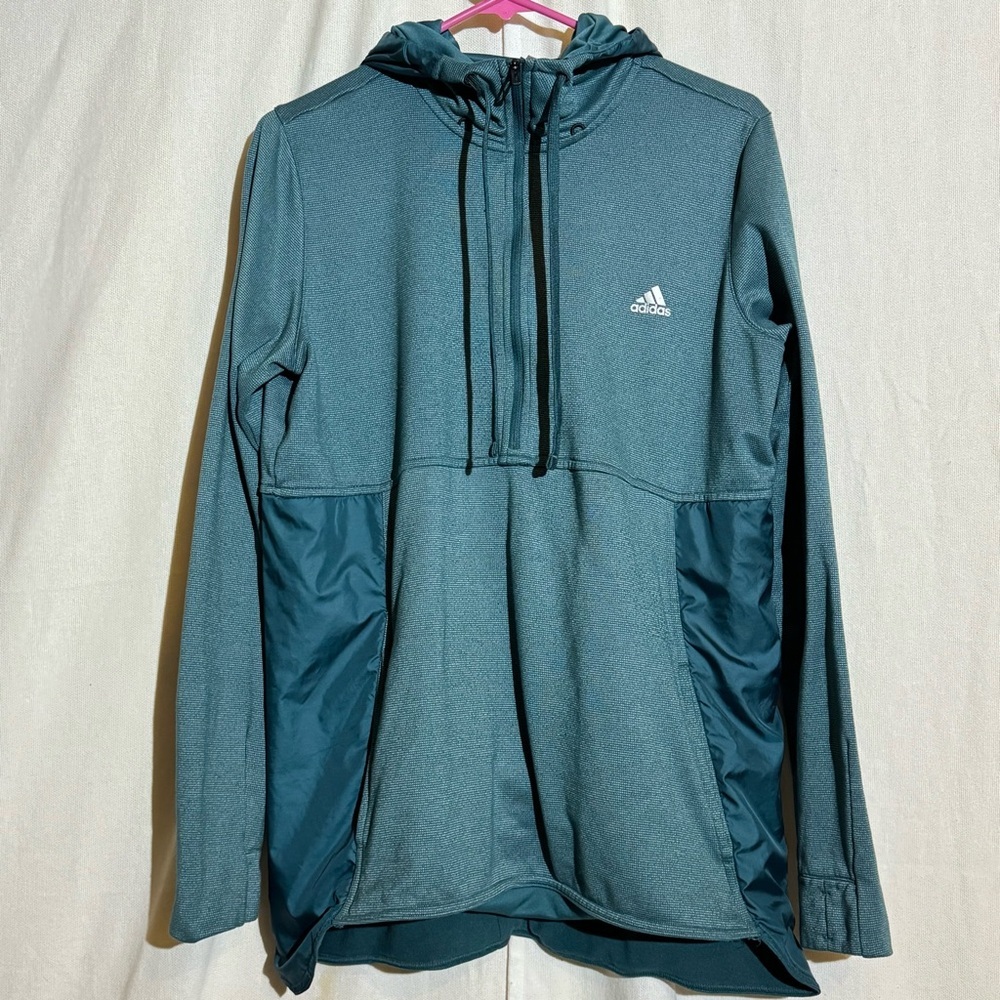 Adidas // women’s Teal climawarm Hoodie half zip Jacket size extra large AP1